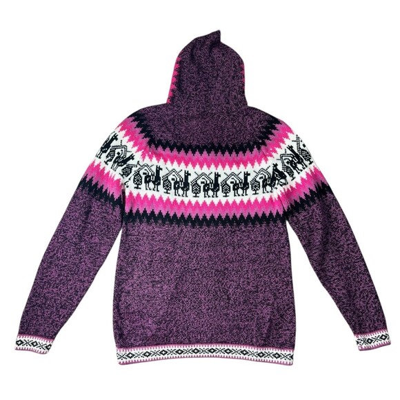 Maki Arts Women Hooded Alpaca Handmade Sweater Cardigan Purple / Black Ecuador - Picture 2 of 7